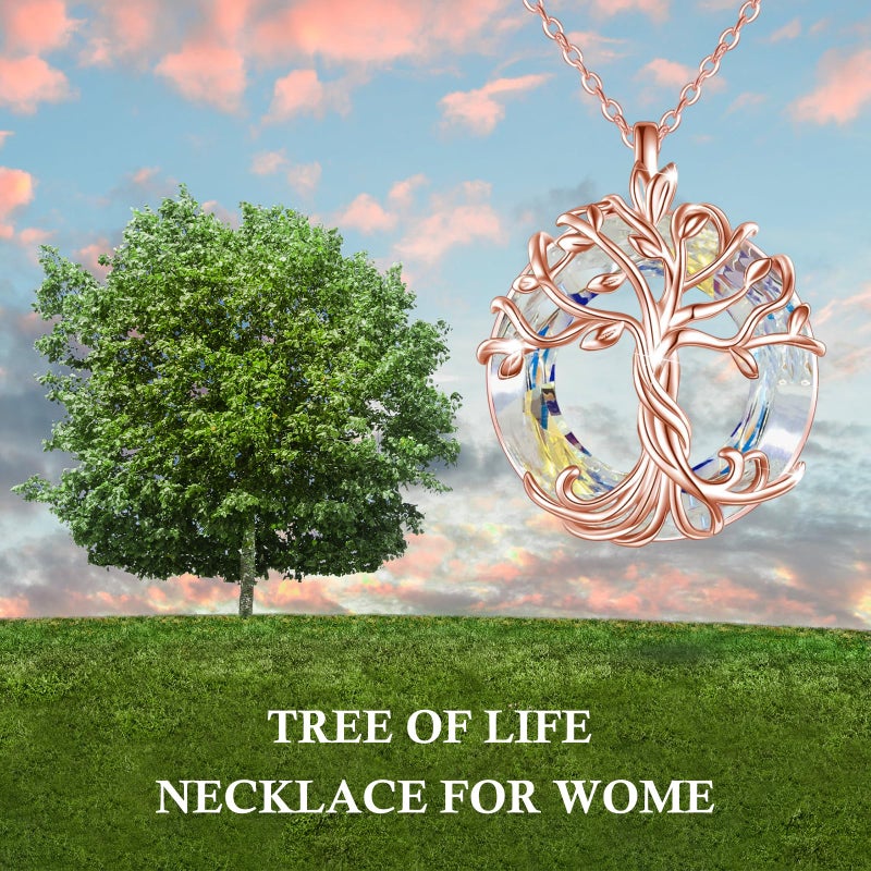 TOUPOP Tree of Life Necklace for Women Rose Gold Plated Sterling Silver Family Tree Pendant Irish Celtic Jewelry White Crystal Birthday Christmas Gifts for Mom Wife Her - Image 3